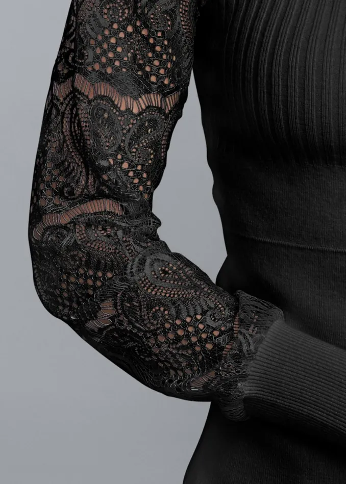 LACE SLEEVE SWEATER Black Women VENUS Sexy Sweaters