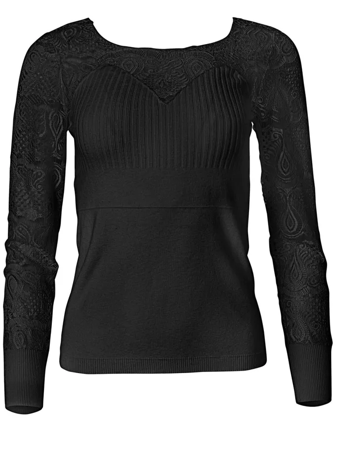 LACE SLEEVE SWEATER Black Women VENUS Sexy Sweaters
