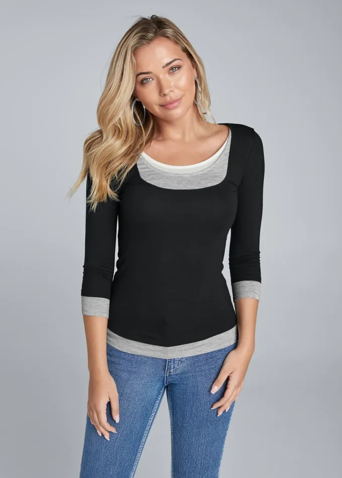LAYERED CASUAL TOP Black Multi Women VENUS Casual Tops