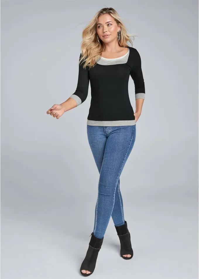 LAYERED CASUAL TOP Black Multi Women VENUS Casual Tops