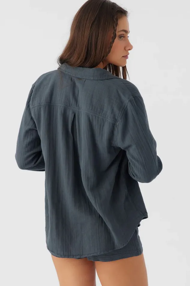 LENI CRINKLE DOUBLE GAUZE BUTTON DOWN SHIRT Slate Women O039NEILL Collections