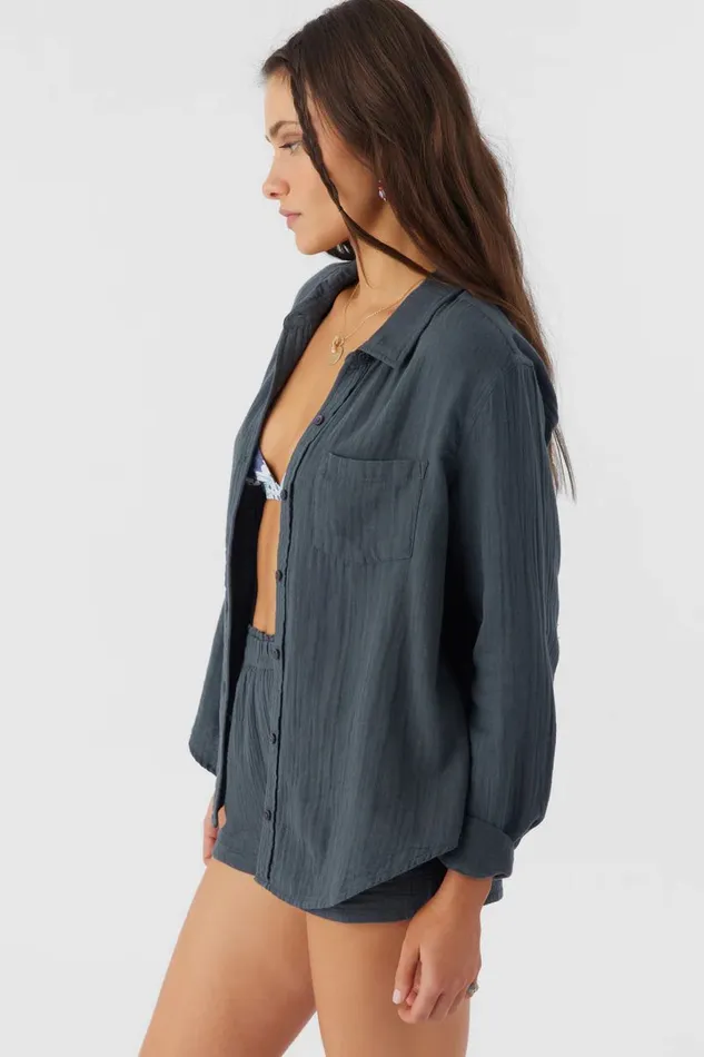 LENI CRINKLE DOUBLE GAUZE BUTTON DOWN SHIRT Slate Women O039NEILL Collections
