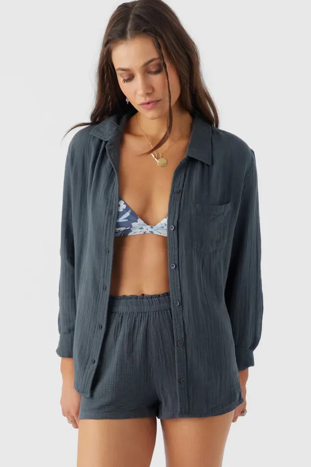 LENI CRINKLE DOUBLE GAUZE BUTTON DOWN SHIRT Slate Women O039NEILL Collections