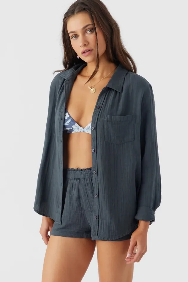 LENI CRINKLE DOUBLE GAUZE BUTTON DOWN SHIRT Slate Women O039NEILL Collections