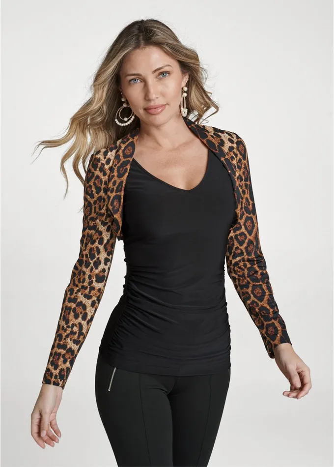 LEOPARD SHRUG TOP Black Multi Women VENUS Night Out Tops
