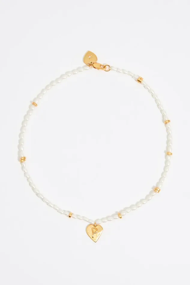 Letter P Heart And Pearl Necklace Gold Women Bimba Y Lola Alphabet
