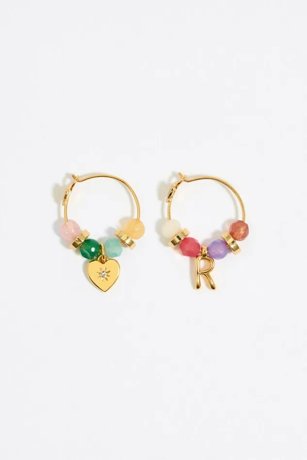 Letter R Multicolor Stones Earrings Gold Women Bimba Y Lola Alphabet