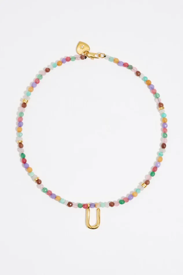 Letter U Multicolor Stones Necklace Gold Women Bimba Y Lola Alphabet
