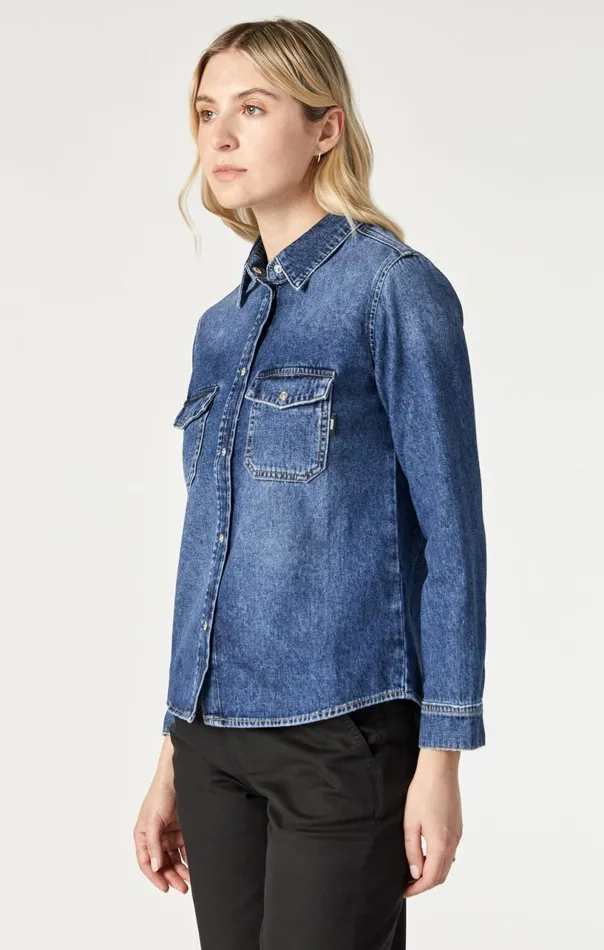 Levin SemiFitted Denim Shirt In Dark Blue Denim Women Mavi Jeans Denim Levin SemiFitted Denim Shirt In Dark Blue Denim Women Mavi Jeans Denim