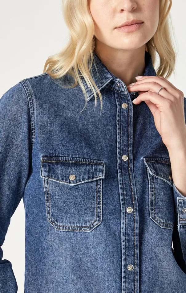 Levin SemiFitted Denim Shirt In Dark Blue Denim Women Mavi Jeans Denim Levin SemiFitted Denim Shirt In Dark Blue Denim Women Mavi Jeans Denim