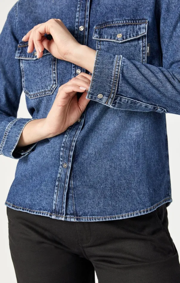 Levin SemiFitted Denim Shirt In Dark Blue Denim Women Mavi Jeans Denim Levin SemiFitted Denim Shirt In Dark Blue Denim Women Mavi Jeans Denim