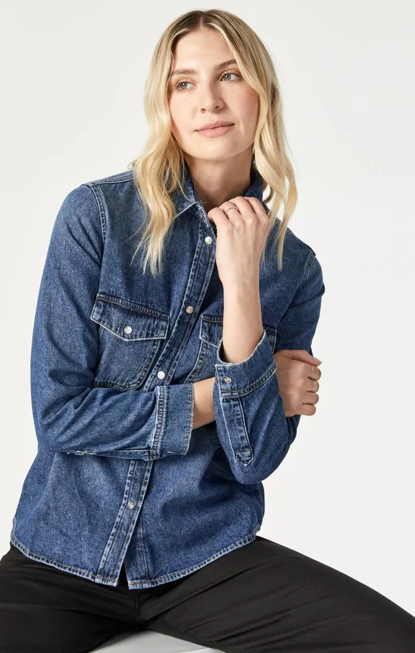 Levin SemiFitted Denim Shirt In Dark Blue Denim Women Mavi Jeans Denim Levin SemiFitted Denim Shirt In Dark Blue Denim Women Mavi Jeans Denim