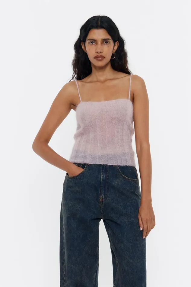 Light Pink Mohair Ribbed Top Light Pink Women Bimba Y Lola Knitwear