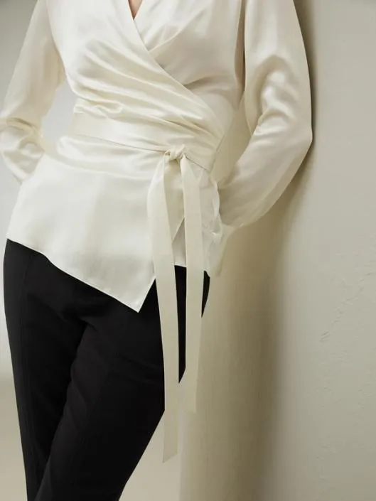 LILYSILK X NATASHA Silk Wrap Blouse Women Blouses Lilysilk Shirts