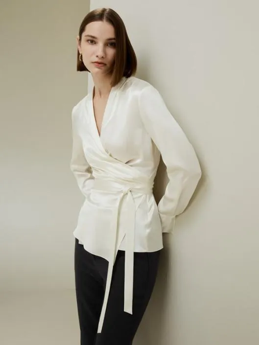 LILYSILK X NATASHA Silk Wrap Blouse Women Blouses Lilysilk Shirts