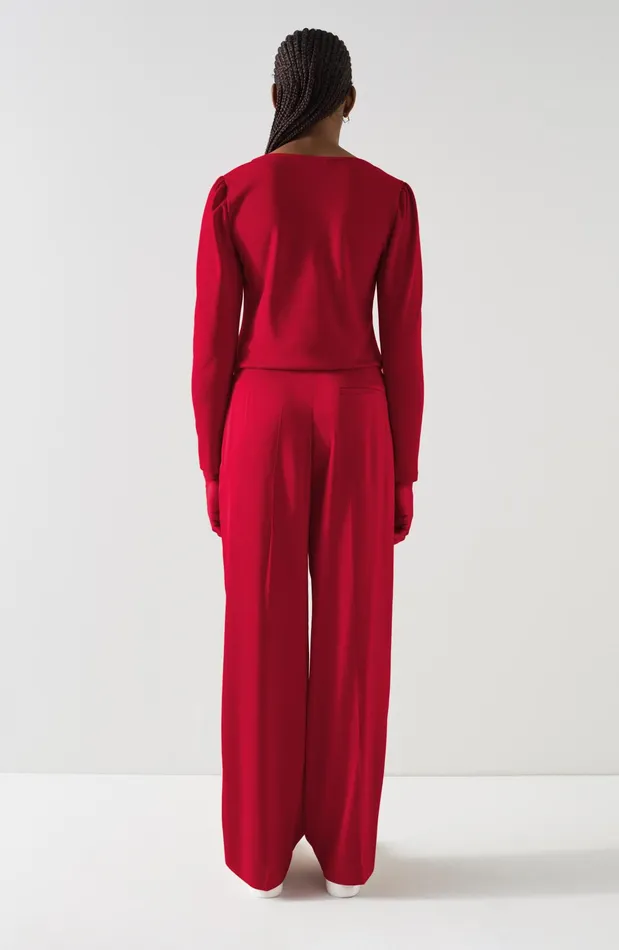 LK Bennett Alex Red Lenzing Ecovero Viscose Square Neck Top Women Tops