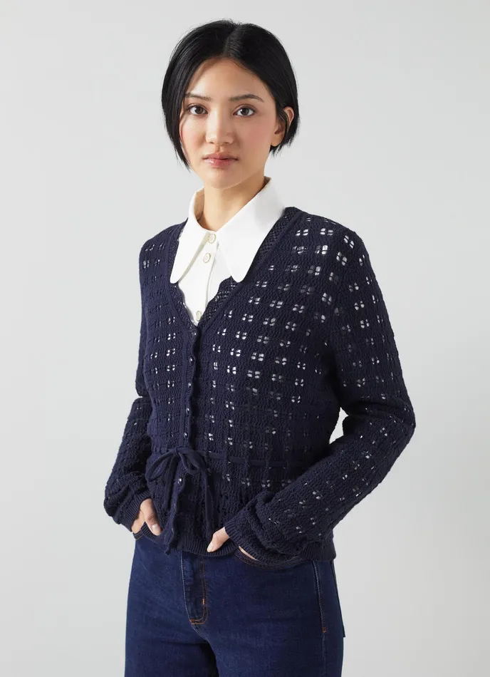 LK Bennett Amie Navy Organic Cotton Cardigan Women Knitwear