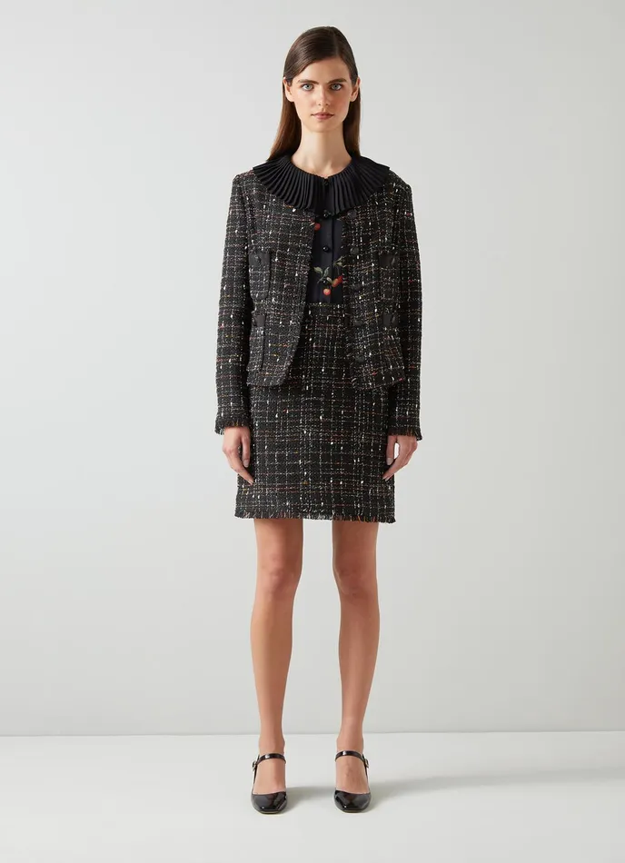 LK Bennett Angelica Black Multi Fleck Italian Tweed Jacket Women Coats and Jackets
