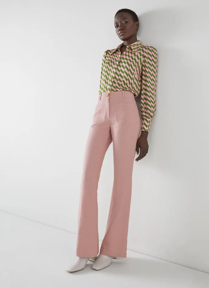 LK Bennett Avery Pink Italian LinenCotton Trousers Women Trousers