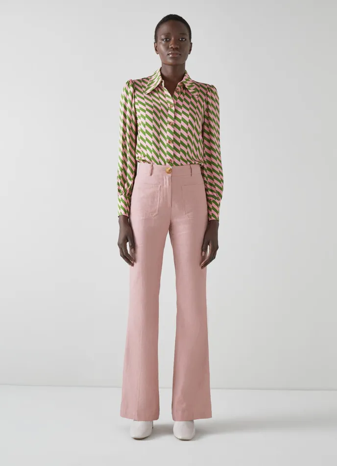 LK Bennett Avery Pink Italian LinenCotton Trousers Women Trousers