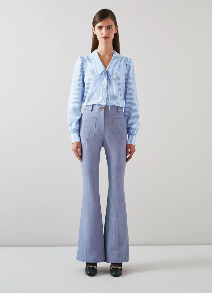 LK Bennett Beecham Blue And White Stripe CottonRich Blouse Women Tops
