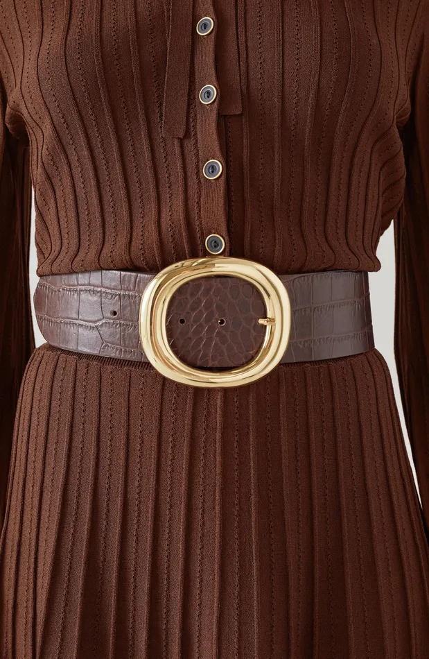 LK Bennett Bromley Brown CrocEffect Leather Belt Women Belts