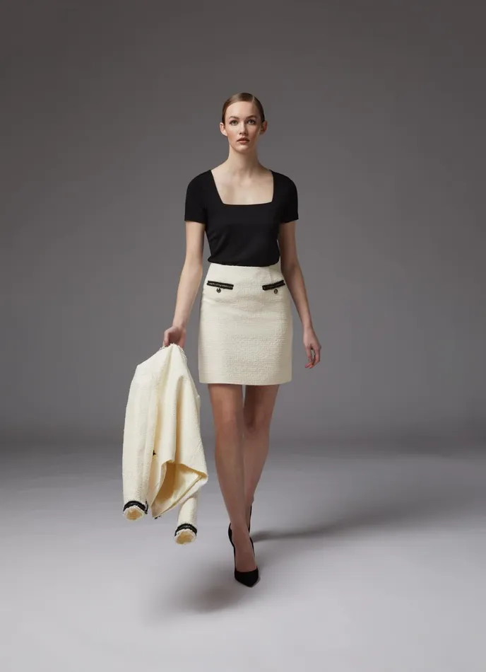 LK Bennett Charlee Cream Tweed Skirt Women Skirts