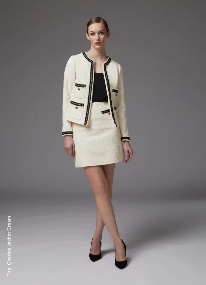 LK Bennett Charlee Navy Recycled Cotton Blend Tweed Jacket Women Coats and Jackets