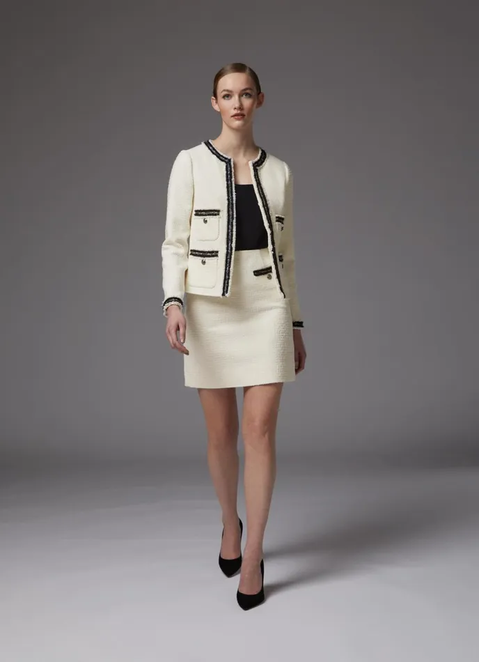 LK Bennett Charlee Navy Recycled Cotton Blend Tweed Jacket Women Coats and Jackets
