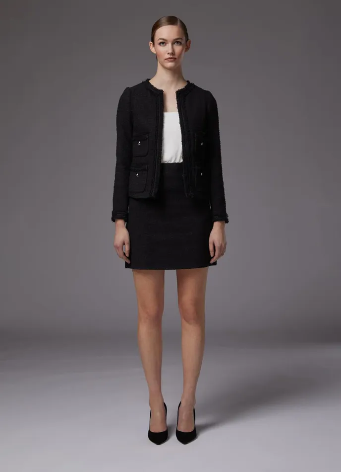 LK Bennett Charlee Navy Recycled Cotton Blend Tweed Jacket Women Coats and Jackets