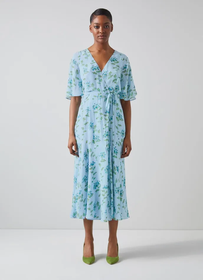 LK Bennett Cole Blue Valerian Floral Print Dress Women Dresses