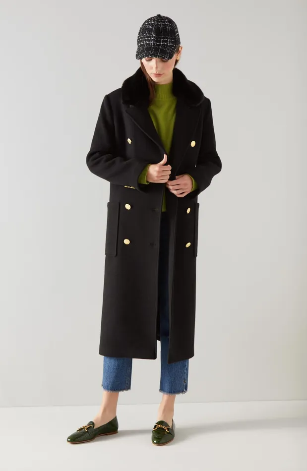 LK Bennett Crawford Black Recycled Wool Faux Fur Collar Coat Women Coats and Jackets LK Bennett Crawford Black Recycled Wool Faux Fur Collar Coat Women Coats and Jackets