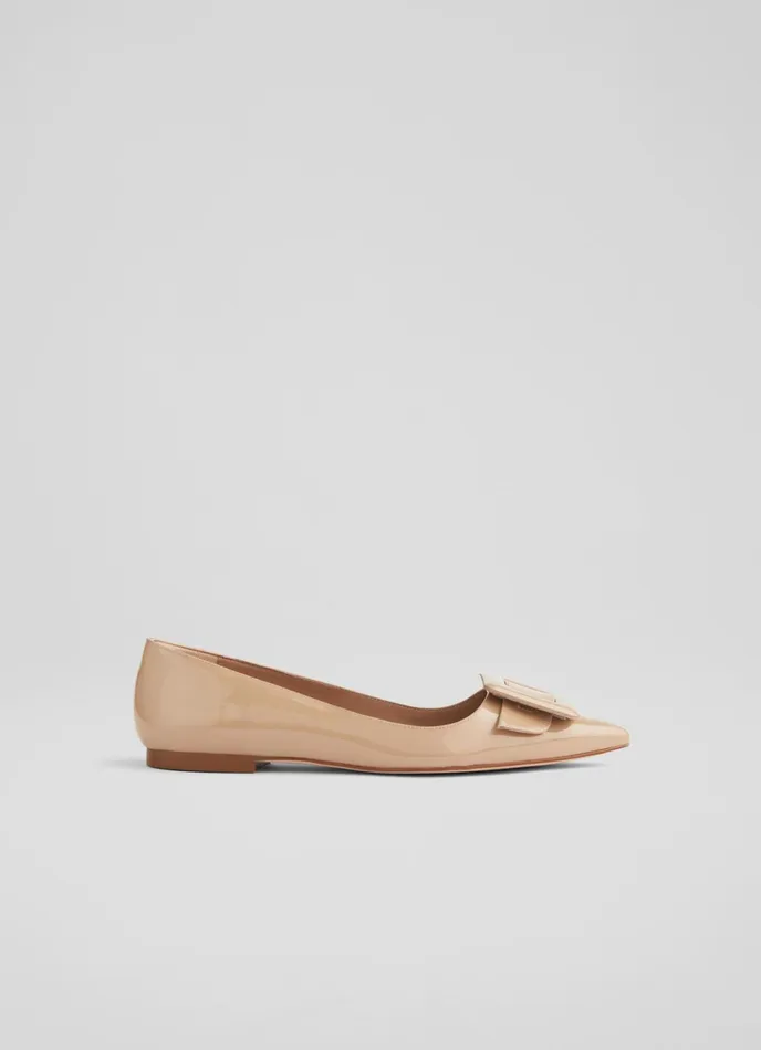 LK Bennett Devon Blue Patent Leather Buckle Flats Women Ballet Pumps