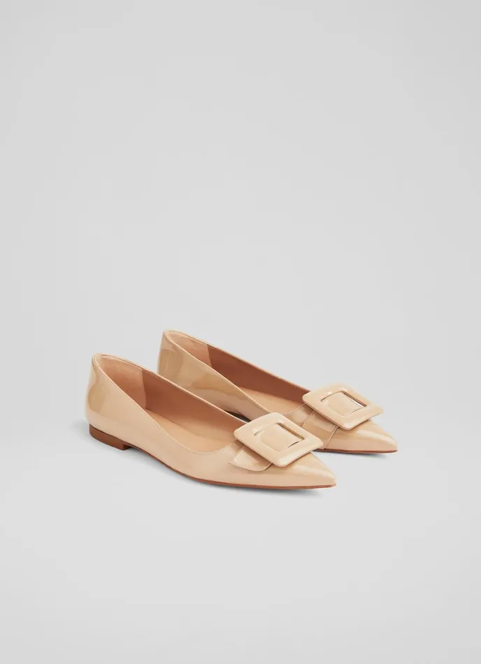 LK Bennett Devon Blue Patent Leather Buckle Flats Women Ballet Pumps