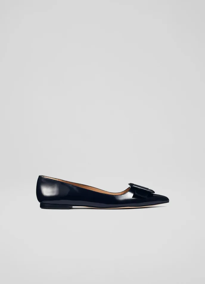LK Bennett Devon Blue Patent Leather Buckle Flats Women Ballet Pumps