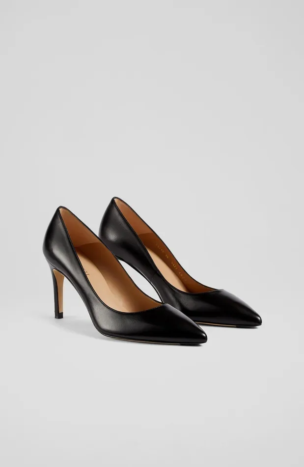 LK Bennett Floret Black Nappa Leather Pointed Toe Courts Women Court Shoes