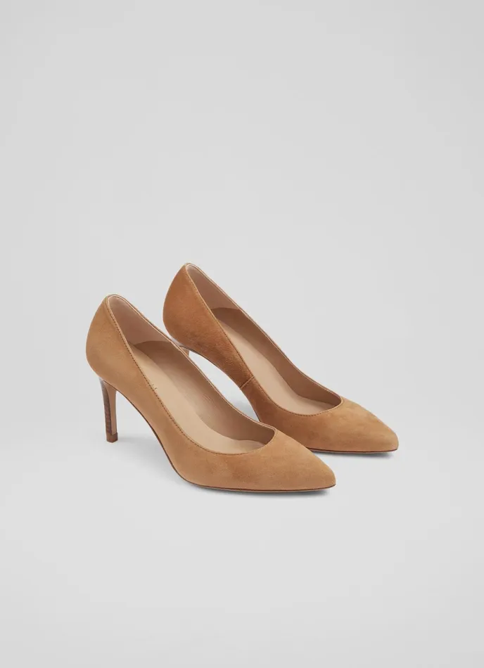 LK Bennett Floret Nutmeg Suede Pointed Toe Courts Women Court Shoes