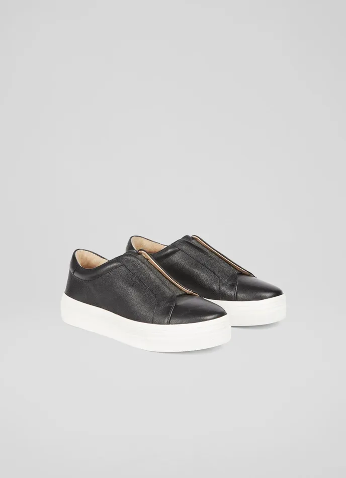 LK Bennett Joy Black Leather PullOn Trainers Women Trainers