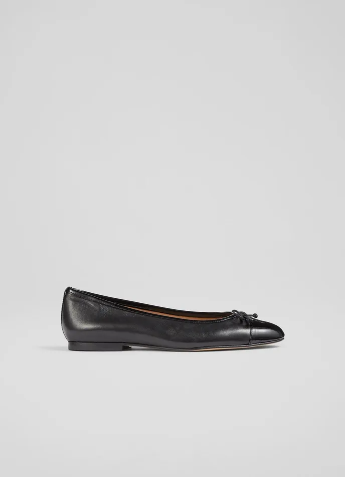 LK Bennett Kara Navy Leather And Patent Toe Cap Ballet Flats Women Flats