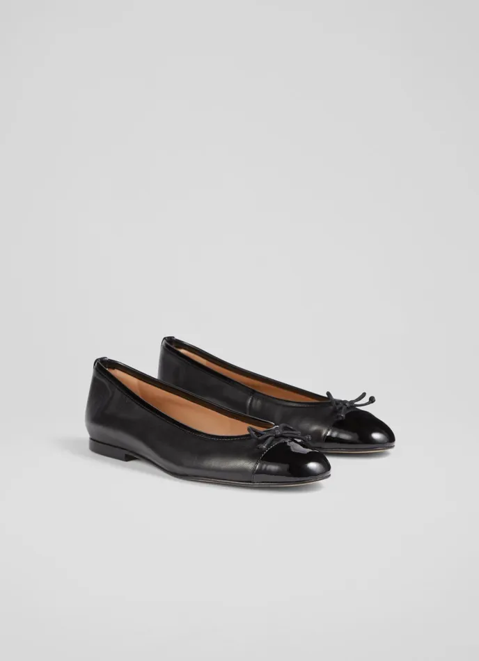 LK Bennett Kara Navy Leather And Patent Toe Cap Ballet Flats Women Flats
