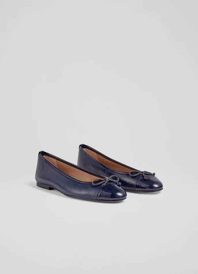 LK Bennett Kara Navy Leather And Patent Toe Cap Ballet Flats Women Flats