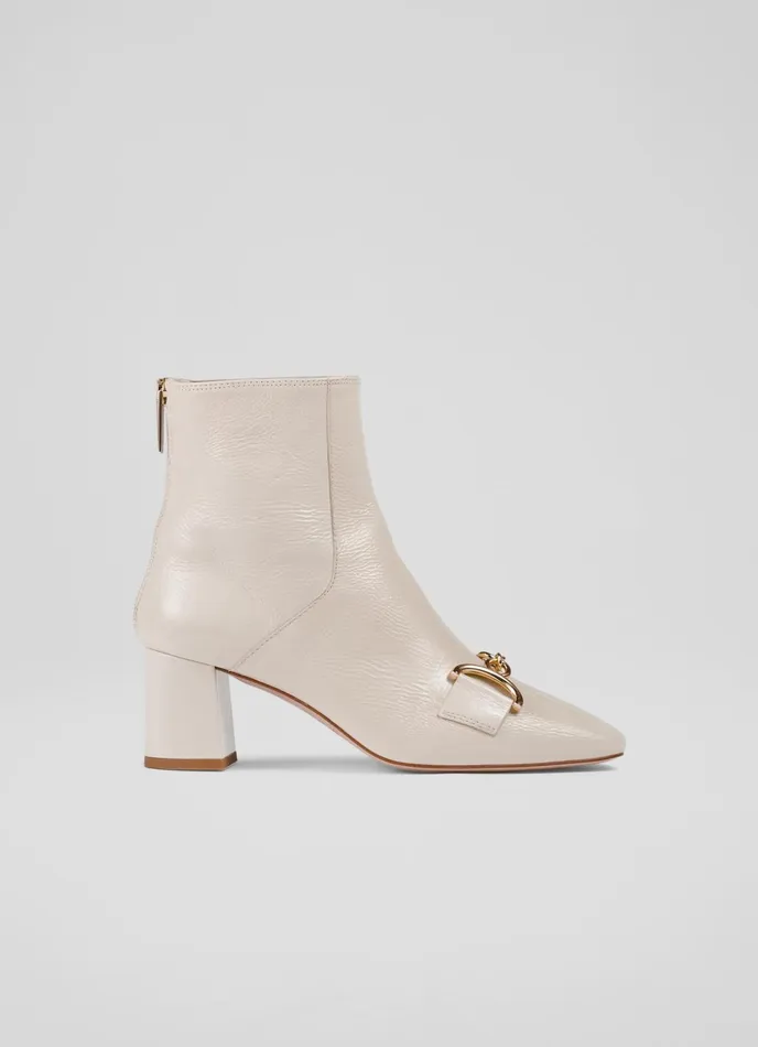 LK Bennett Nadina Ecru Crinkle Patent Ankle Boots Women Boots