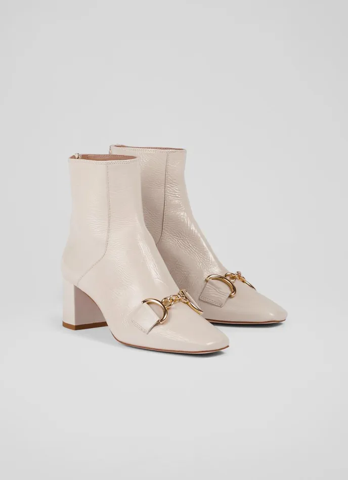 LK Bennett Nadina Ecru Crinkle Patent Ankle Boots Women Boots