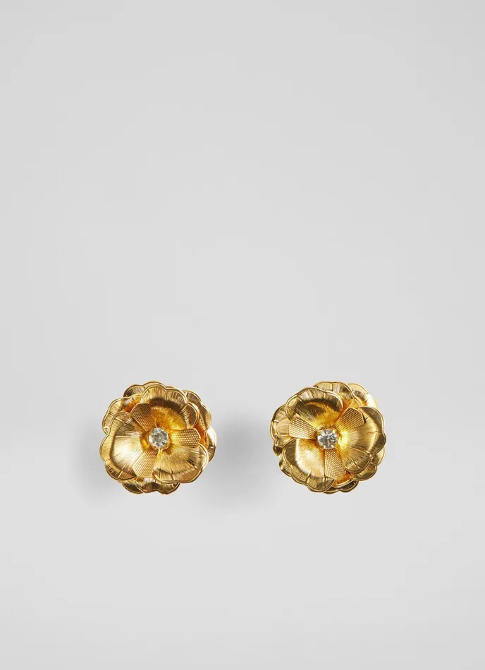 LK Bennett Rose Crystal And Gold Flower Earrings Women Jewellery LK Bennett Rose Crystal And Gold Flower Earrings Women Jewellery