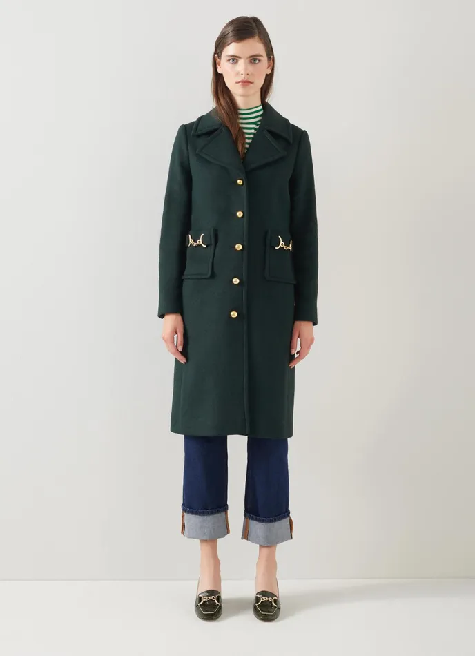 LK Bennett Spencer Green Recycled WoolBlend Snaffle Detail Coat Women Coats and Jackets LK Bennett Spencer Green Recycled WoolBlend Snaffle Detail Coat Women Coats and Jackets