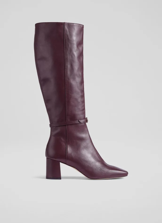 LK Bennett Sylvia Black Leather BuckleDetail KneeHigh Boots Women Boots