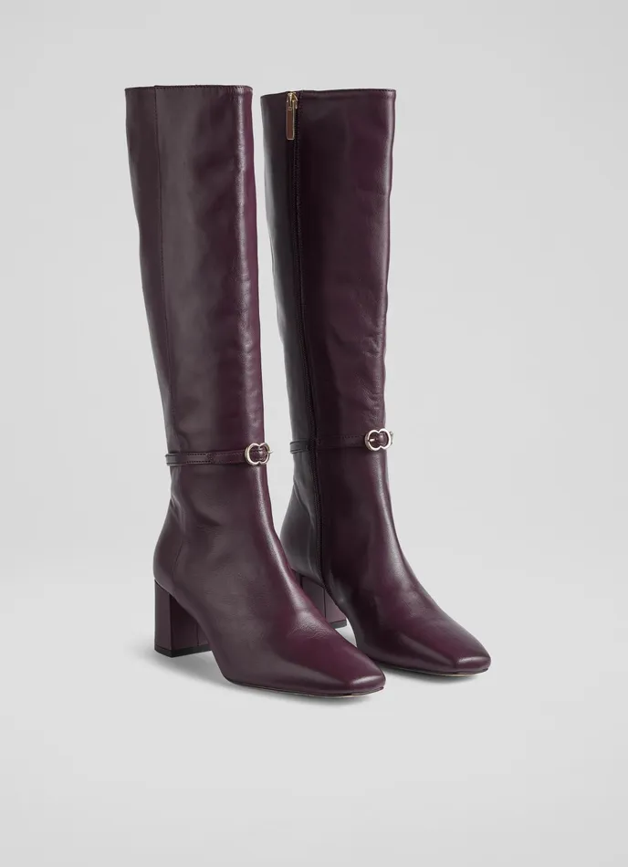 LK Bennett Sylvia Black Leather BuckleDetail KneeHigh Boots Women Boots