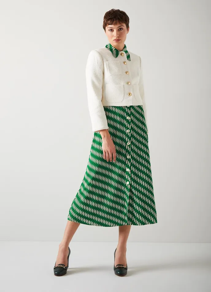 LK Bennett Valerie Green Modernist Print Shirt Dress Women Dresses