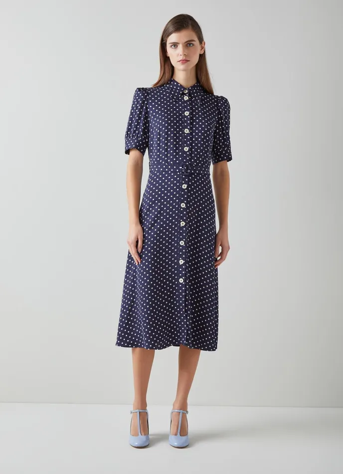 LK Bennett Valerie Green Modernist Print Shirt Dress Women Dresses