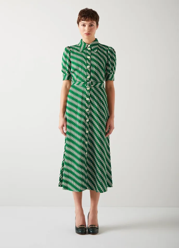 LK Bennett Valerie Green Modernist Print Shirt Dress Women Dresses